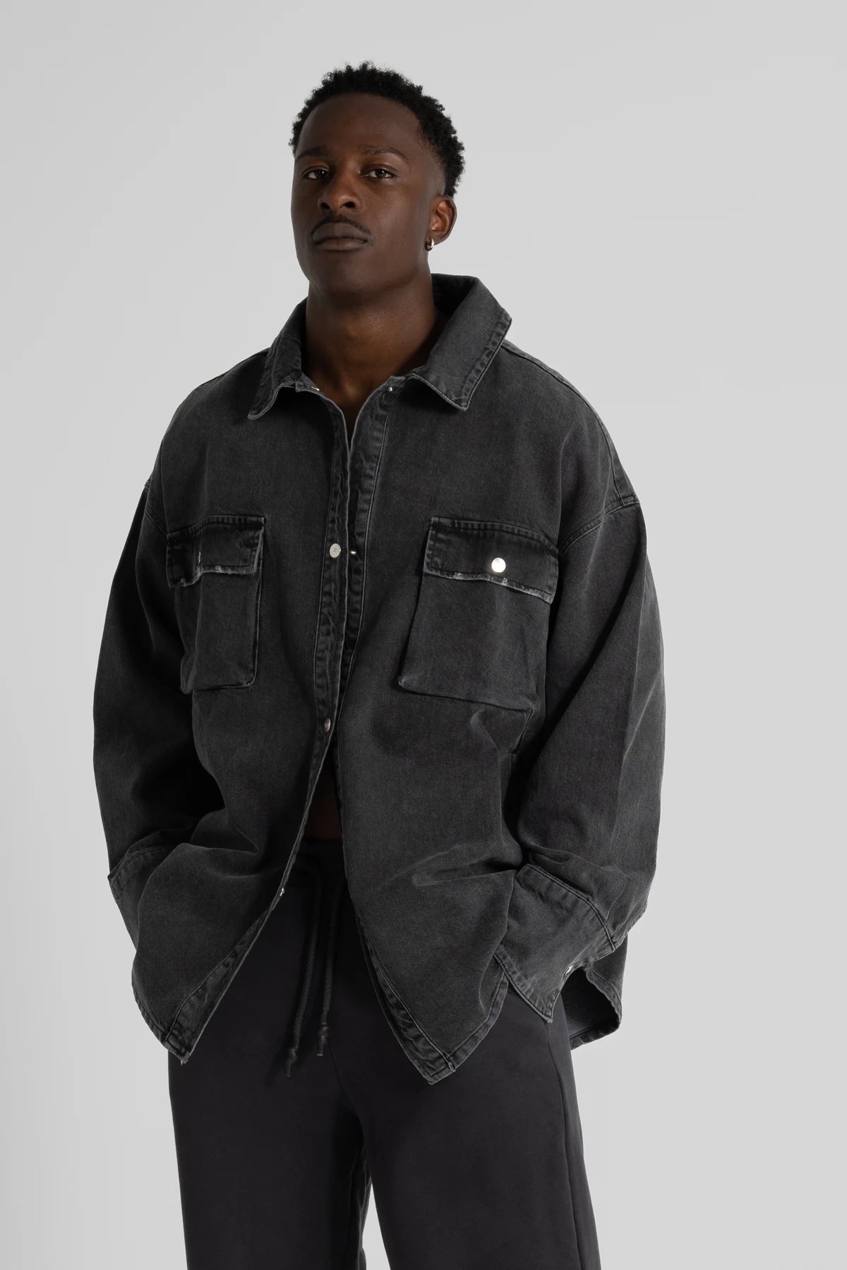 Siyah Oversize Denim Overshirt – pulur.co