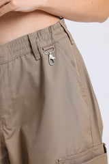 Camel Yüksek Bel Wide Leg Kabanlık Gabardin Kargo Pantolon