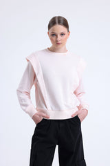 Pudra Omuz Detaylı Bisiklet Yaka Sweatshirt