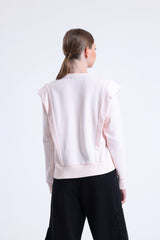 Pudra Omuz Detaylı Bisiklet Yaka Sweatshirt