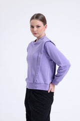 Lila Omuz Detaylı Bisiklet Yaka Sweatshirt