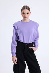 Lila Omuz Detaylı Bisiklet Yaka Sweatshirt