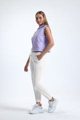 Krem Lastikli Jogger Eşofman Altı