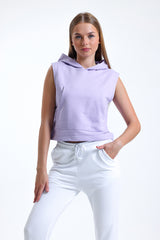 Lila Kolsuz Kapüşonlu Crop Sporcu Atlet Tişört