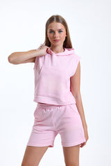 Pembe Paça Detaylı Cepli Yüksek Bel Kısa Sweat Şort