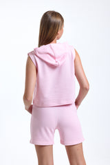 Pembe Paça Detaylı Cepli Yüksek Bel Kısa Sweat Şort