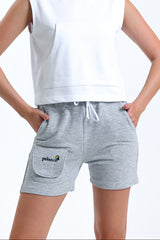 Gri Melanj Cep Detaylı Yüksek Bel Kısa Sweat Şort