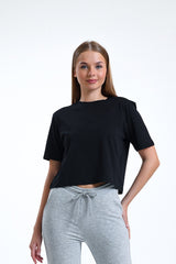 Siyah Kısa Kollu Bisiklet Yaka Pamuklu Normal Kalıp Tişört