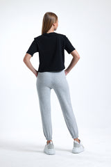 Siyah Kısa Kollu Bisiklet Yaka Pamuklu Normal Kalıp Tişört