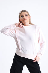 Pudra Omuz Detaylı Bisiklet Yaka Sweatshirt