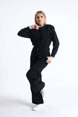 Siyah Omuz Detaylı Bisiklet Yaka Sweatshirt