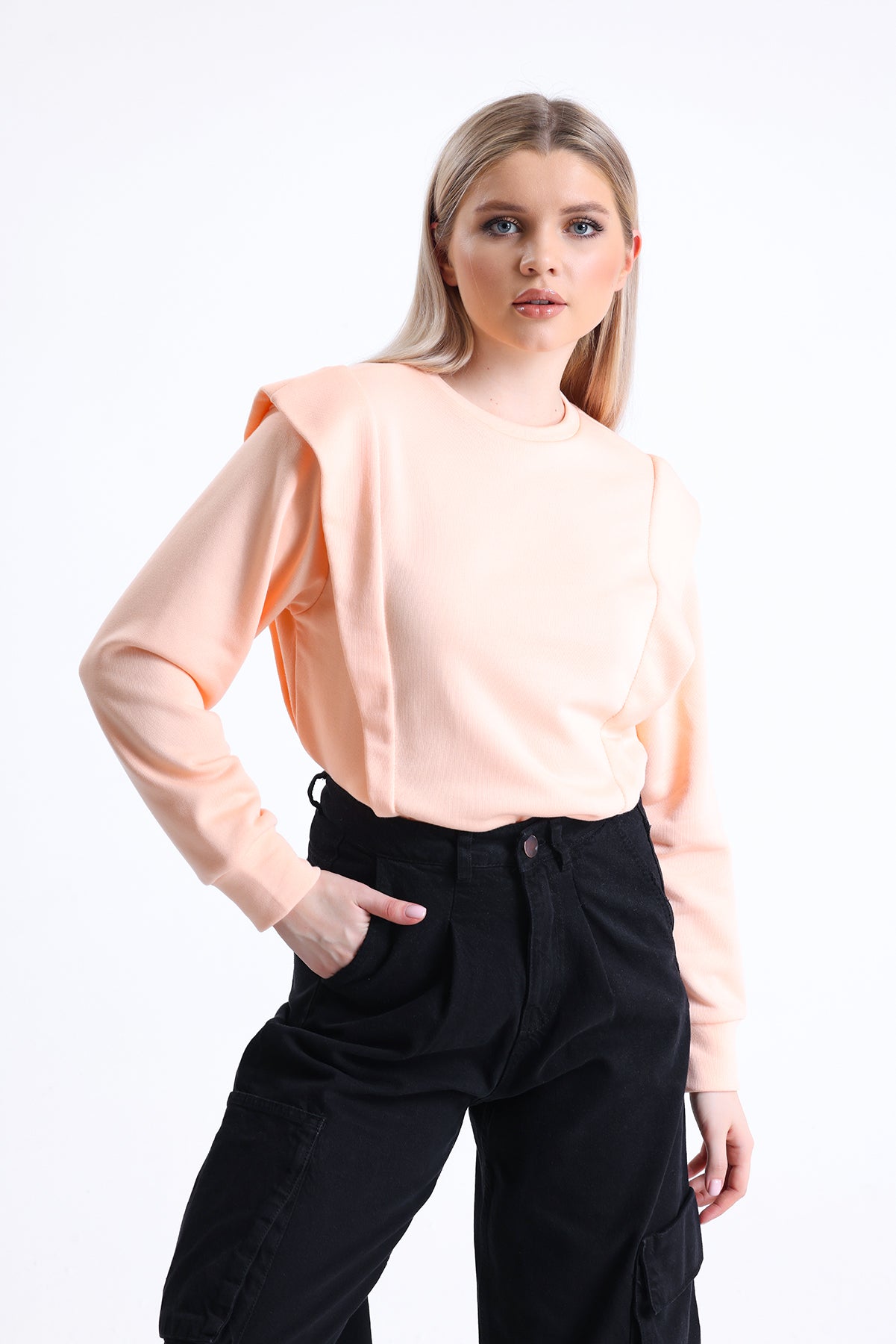 Somon Omuz Detaylı Bisiklet Yaka Sweatshirt