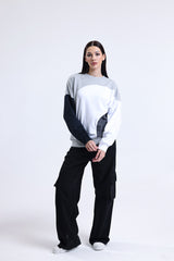 Gri Melanj Parçalı Bisiklet Yaka Sweatshirt