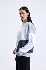 Gri Melanj Parçalı Bisiklet Yaka Sweatshirt