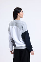 Gri Melanj Parçalı Bisiklet Yaka Sweatshirt