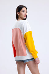 Ekru Parçalı Bisiklet Yaka Sweatshirt