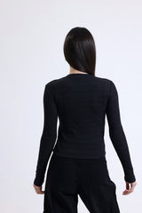 Siyah Fitilli Kaşkorse Bisiklet Yaka Uzun Kollu Tişört