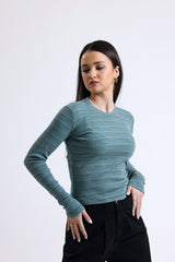 Çağla Fitilli Kaşkorse Bisiklet Yaka Uzun Kollu Tişört