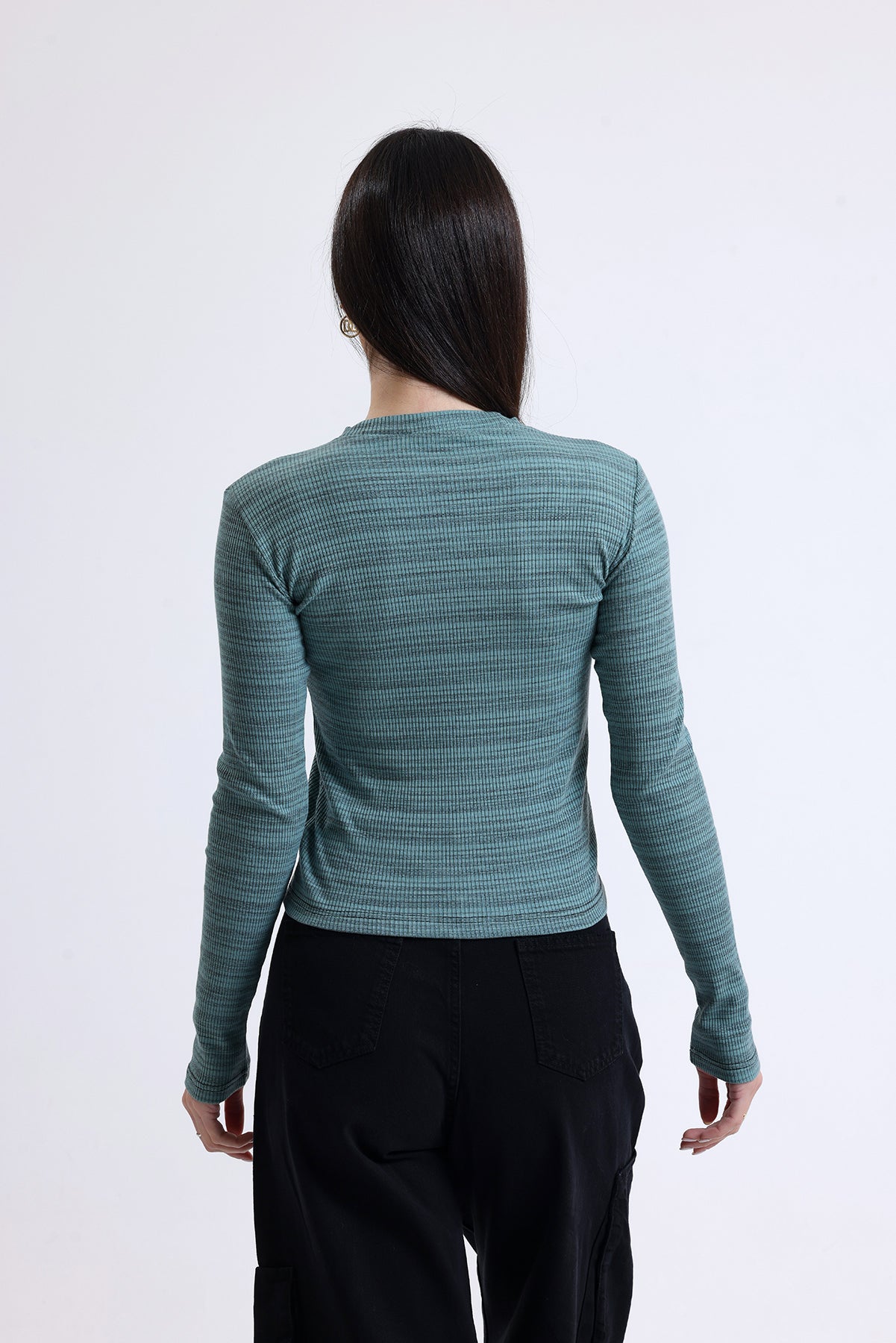 Çağla Fitilli Kaşkorse Bisiklet Yaka Uzun Kollu Tişört