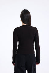 Kahverengi Fitilli Kaşkorse Bisiklet Yaka Uzun Kollu Tişört