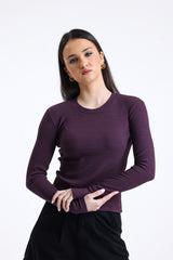 Vişne Çürüğü Fitilli Kaşkorse Bisiklet Yaka Uzun Kollu Tişört