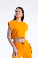 Turuncu Basic Kolsuz Crop Sweatshirt