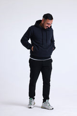 Lacivert Yandan Cepli Kapüşonlu Sweatshirt