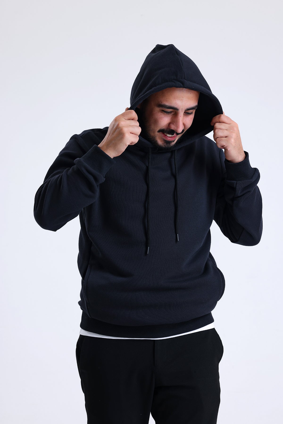 Lacivert Yandan Cepli Kapüşonlu Sweatshirt