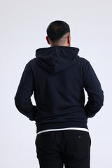 Lacivert Yandan Cepli Kapüşonlu Sweatshirt