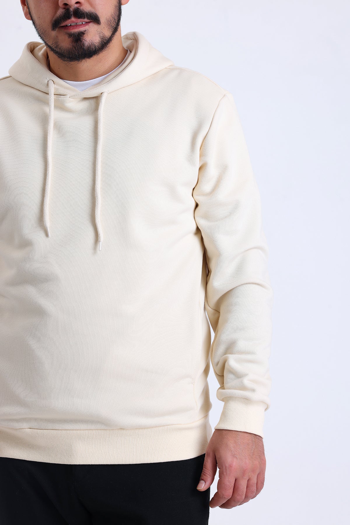 Ekru Yandan Cepli Kapüşonlu Sweatshirt