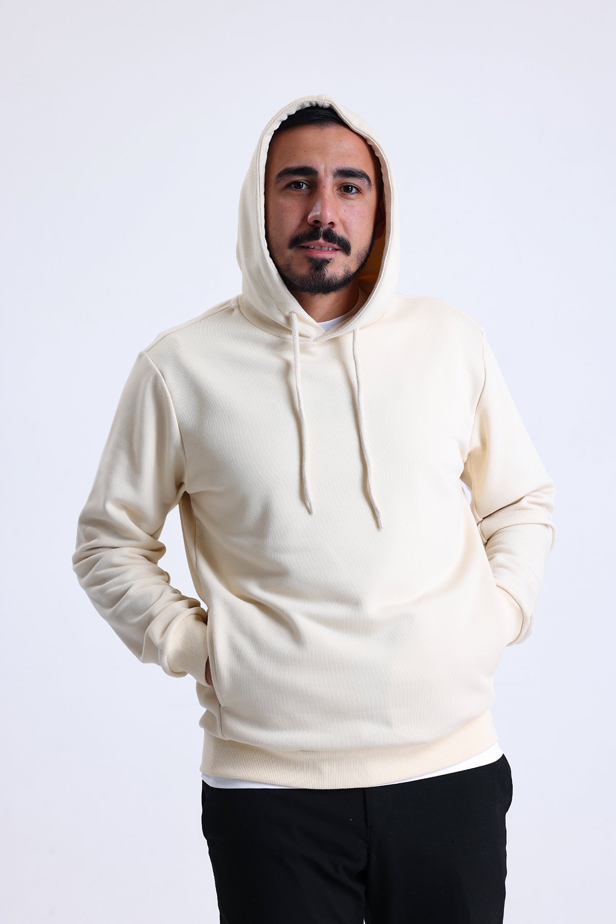Ekru Yandan Cepli Kapüşonlu Sweatshirt