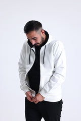 Ekru Kapüşonlu Pamuklu Fermuarlı Hırka