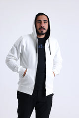 Ekru Kapüşonlu Pamuklu Fermuarlı Hırka