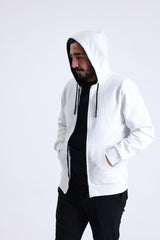 Ekru Kapüşonlu Pamuklu Fermuarlı Hırka