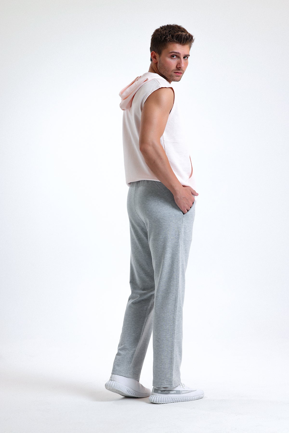 Gri Melanj Normal Kesim Pamuklu Eşofman Altı