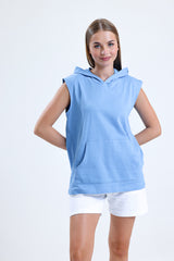 Mavi Kolsuz Kapüşonlu Sporcu Atlet Tişört