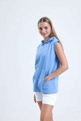 Mavi Kolsuz Kapüşonlu Sporcu Atlet Tişört