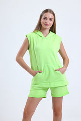 Yeşil Kolsuz Kapüşonlu Sporcu Atlet Tişört