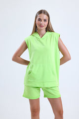 Yeşil Kolsuz Kapüşonlu Sporcu Atlet Tişört