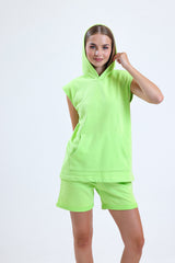 Yeşil Kolsuz Kapüşonlu Sporcu Atlet Tişört