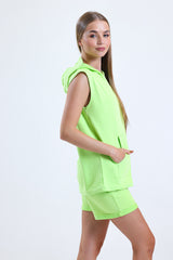 Yeşil Kolsuz Kapüşonlu Sporcu Atlet Tişört