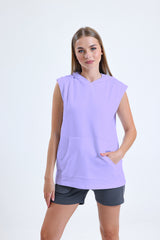 Lila Kolsuz Kapüşonlu Sporcu Atlet Tişört