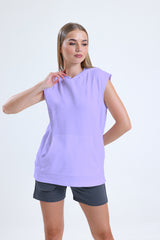 Lila Kolsuz Kapüşonlu Sporcu Atlet Tişört