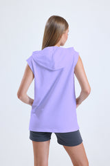 Lila Kolsuz Kapüşonlu Sporcu Atlet Tişört