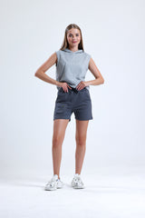 Antrasit Cep Detaylı Yüksek Bel Kısa Sweat Şort