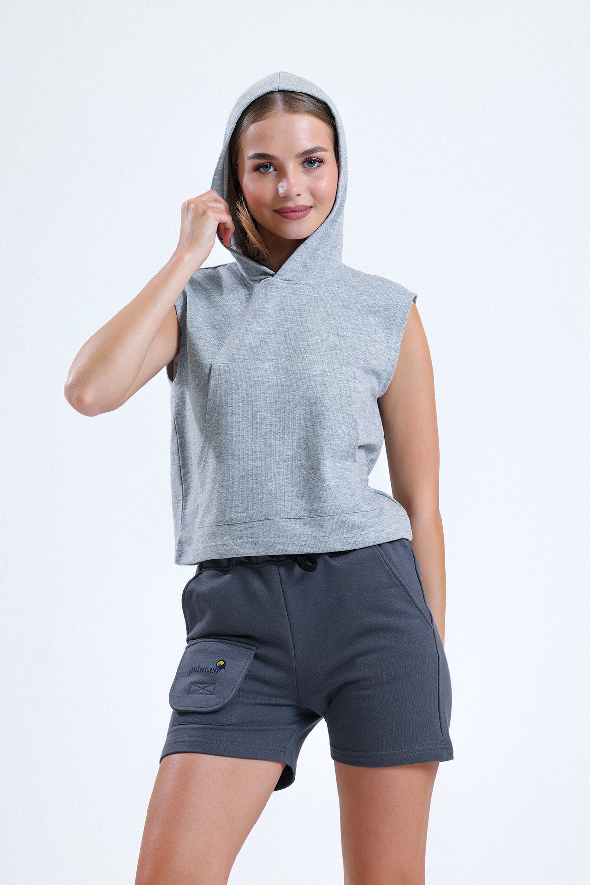 Antrasit Cep Detaylı Yüksek Bel Kısa Sweat Şort