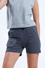 Antrasit Cep Detaylı Yüksek Bel Kısa Sweat Şort