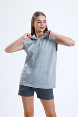 Gri Melanj Kolsuz Kapüşonlu Sporcu Atlet Tişört