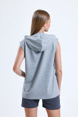 Gri Melanj Kolsuz Kapüşonlu Sporcu Atlet Tişört