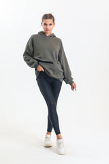 Haki Kapüşonlu Çift Kanguru Cepli Oversize Sweatshirt